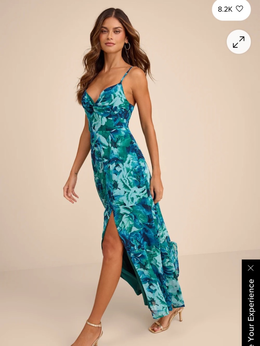 Lulu's Teal and Blue Floral Maxi Dress with Side Slit - Picture 4 of 5